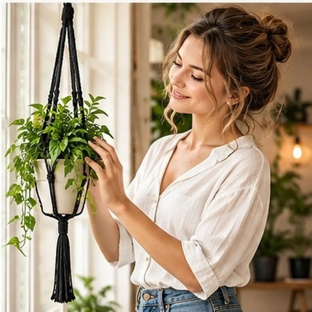 6Pcs Macrame Plant Hangers Woven Hanging Planter Basket Decorative Rope Flower Pot Holder Wall Mount Plant Net Holder