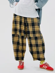 Ima kokoni Frühling neuen Stil literarische Baumwolle Plaid Oberschenkel Hose Karotten hose Freizeit hose