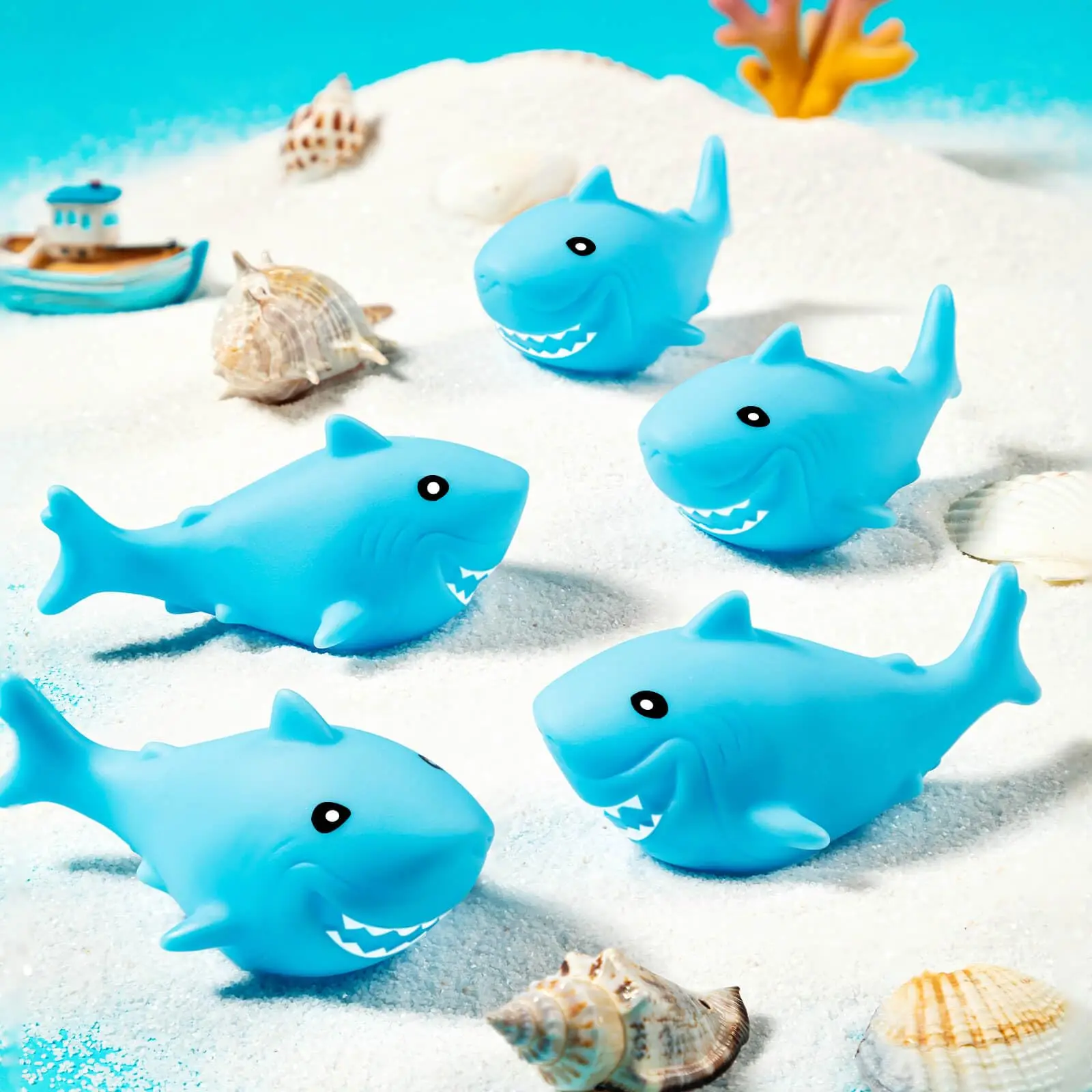 20-100pcs Blue Shark Bath Toy Floating Squeezing Mini Rubber Shark Classroom Carnival Prize For Kids Birthday Party Favor