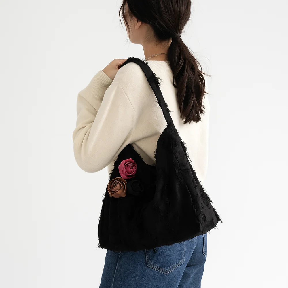 

Вместительная сумка-тоут из льняного жаккарда в корейском стиле, легкая, украшенная розами, однотонная, из хлопка и льна, с необработанным краем