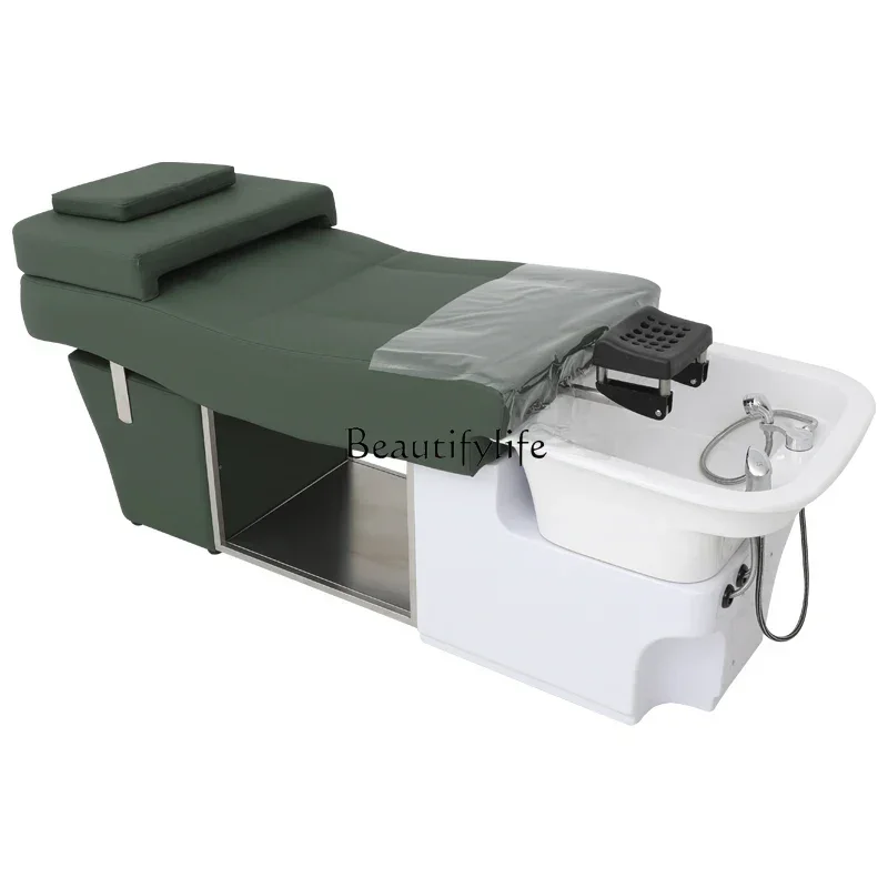 

High-End Ceramic Basin Flushing Bed Stainless Steel Silicone Mattress Thai Shampoo Chair