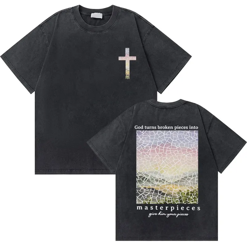 Washed Vintage Christian Jesus Good News God Loves You Bible Verse Graphic T-shirts Men Women Fashion Casual Oversized T Shirt