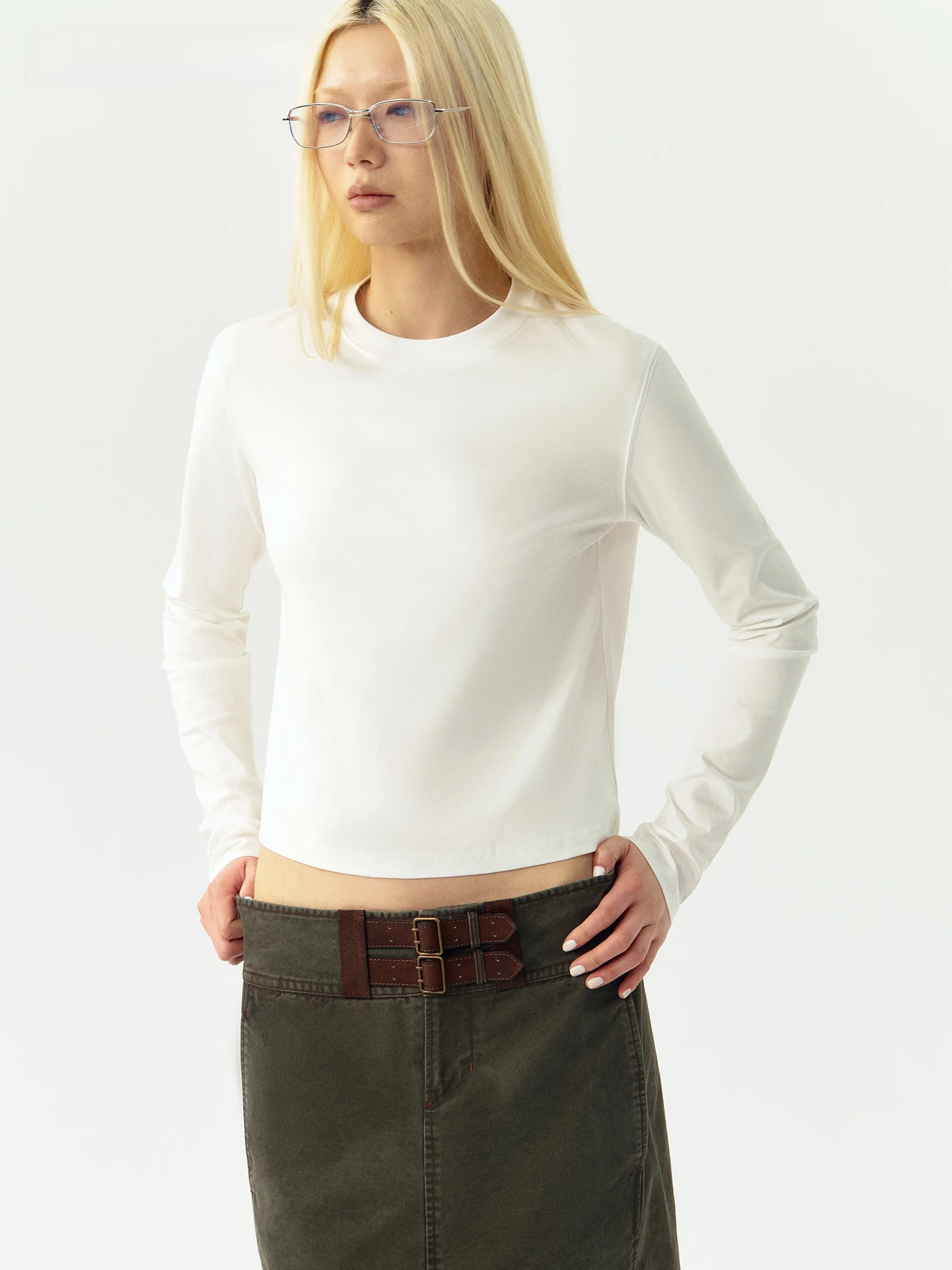 VERMO Classic round Neck Long Sleeve T-Shirt Comfortable Silk Cotton Fashionable Base Layer Short Style Women's Casual Wear
