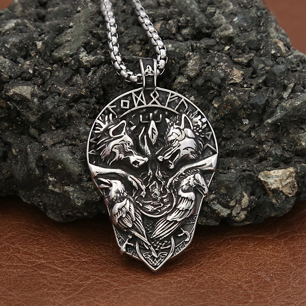 Fashion Vinatge Viking Wolf Necklace for Men Women 316L Stainless Steel Compass Pendant Biker Amulet Jewelry Gift Dropshipping