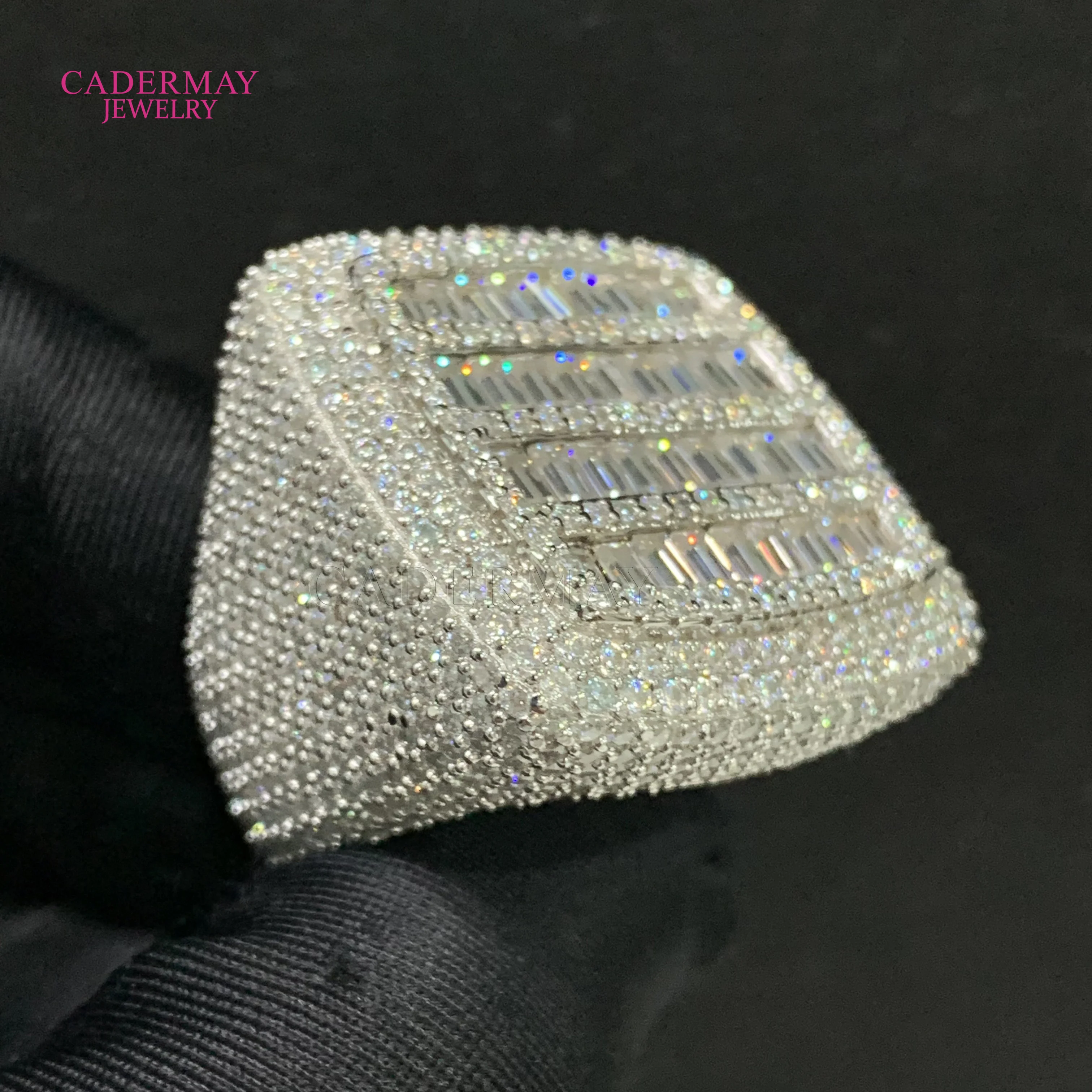 

Hiphop VVS Moissanite Square Ring Men Custom Iced Out Baguette Cut 925 Silver Moissanite Championship Pinky Boss Ring Men