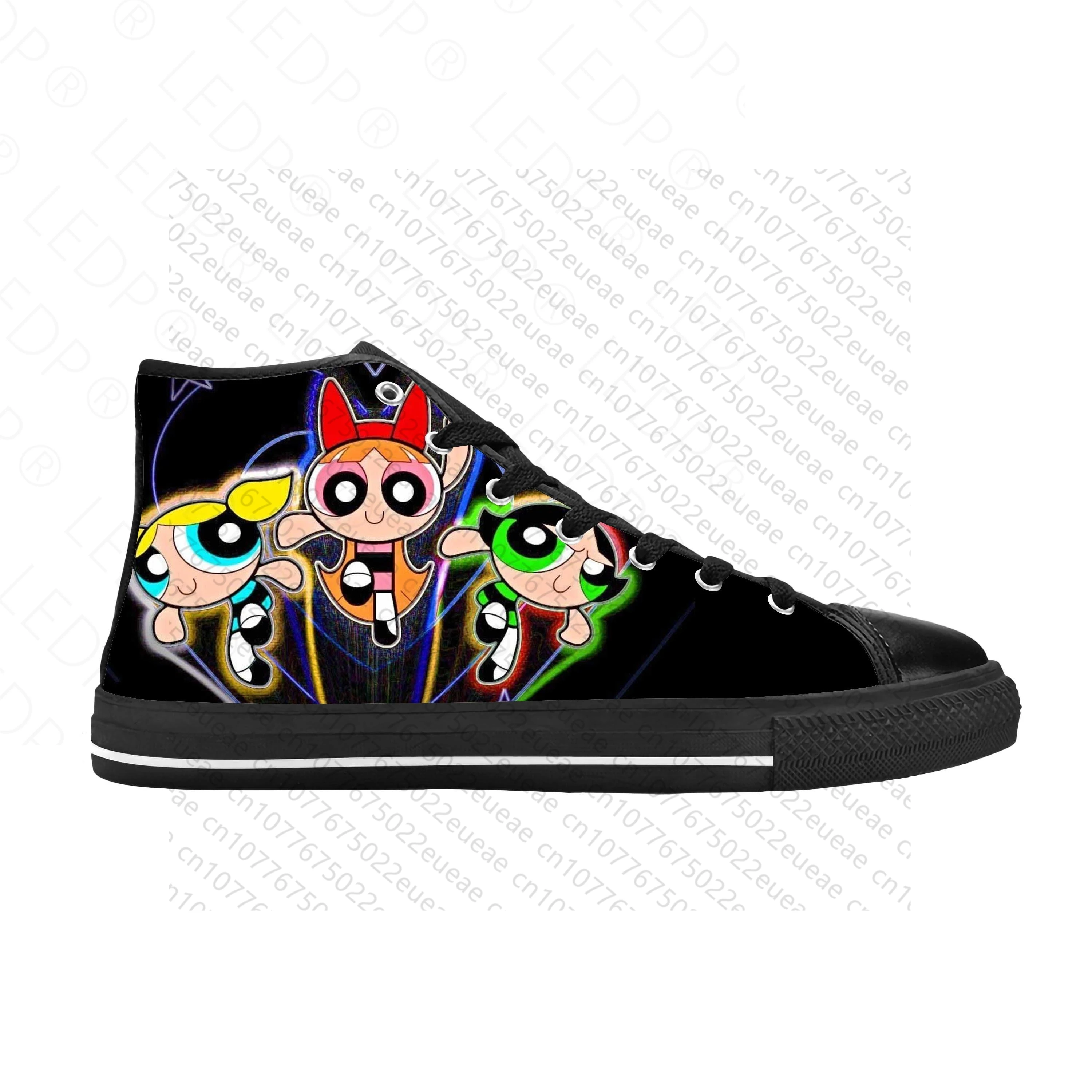 Power Girls Anime Cartoon Manga Comic Powerpuffs scarpe di stoffa Casual High Top confortevole traspirante stampa 3D uomo donna Sneakers