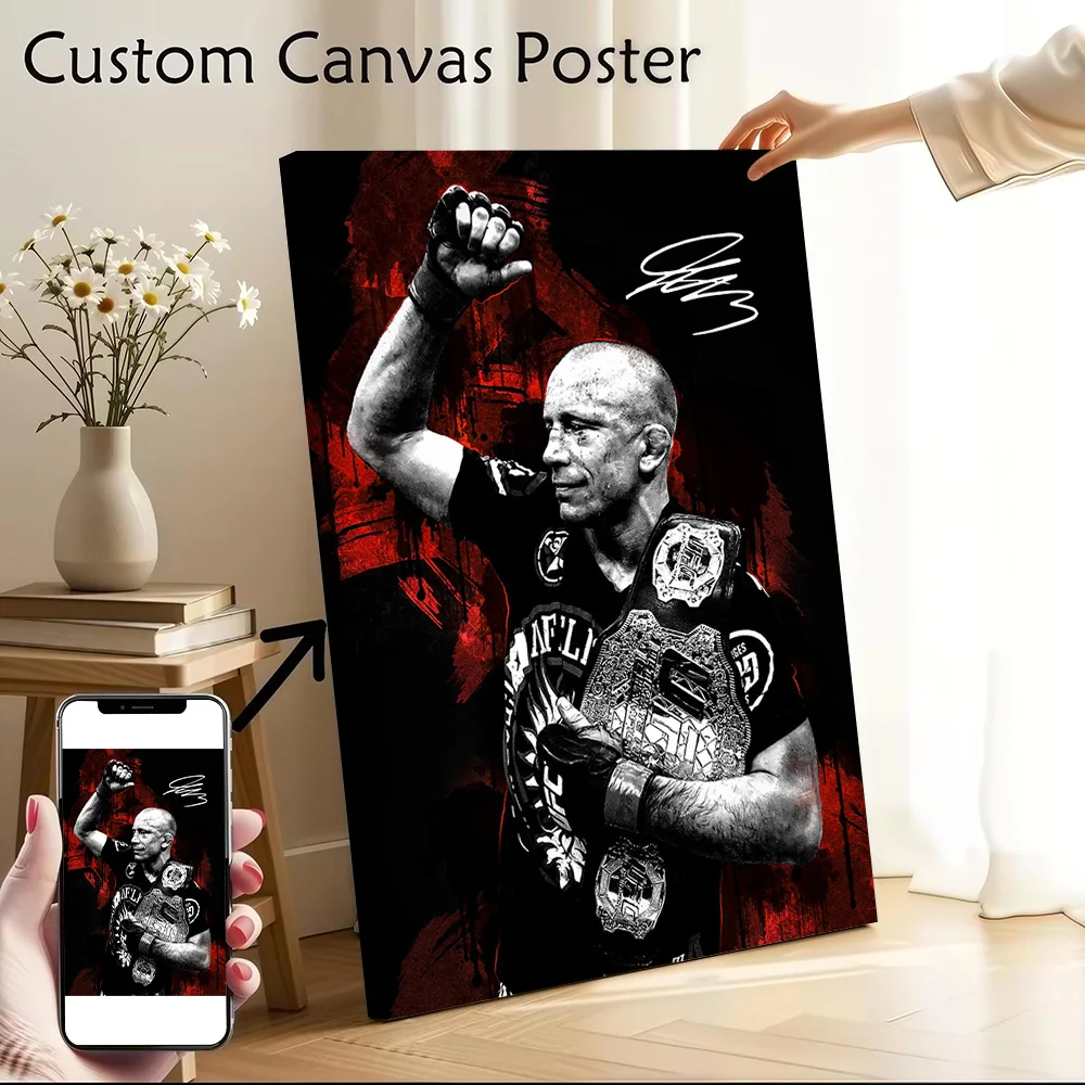 Georges St-Pierre With Championship Belt Canvas Poster Wall Art Customizable High Quality Printed Picture for Home Decor Bedroom
