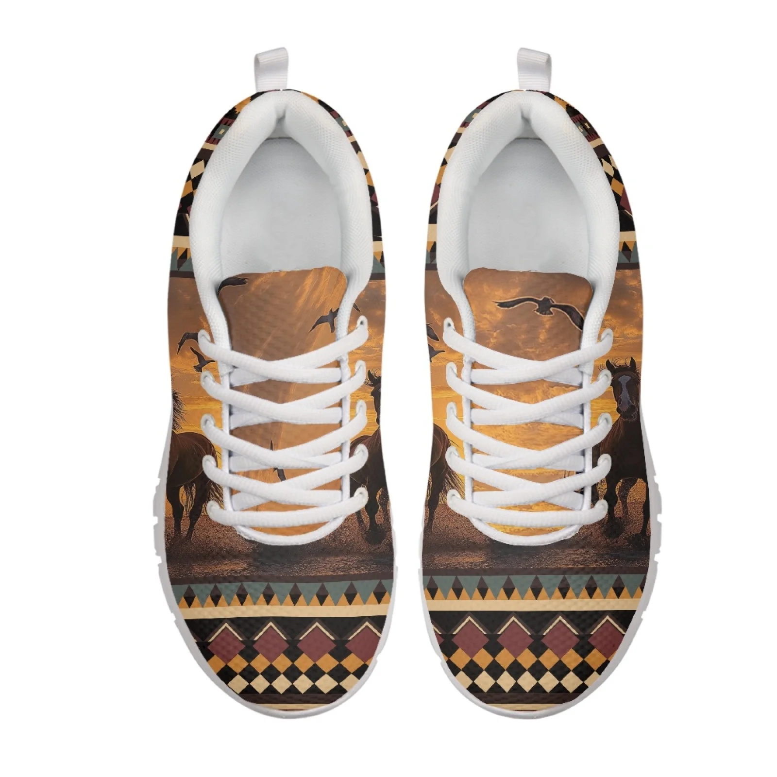 Coloranimal Geometric Horse Print Mesh & EVA Sole Mens Athletic Trainers, Fashion Sneakers for Women, 2026 New Arrival