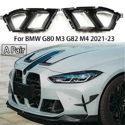 For BMW G80 M3 G82 G83 M4 2021-2024 Front Bumper Side Air Vent Cover Car Fog Cover Decorative Carbon Fiber Look Glossy Black