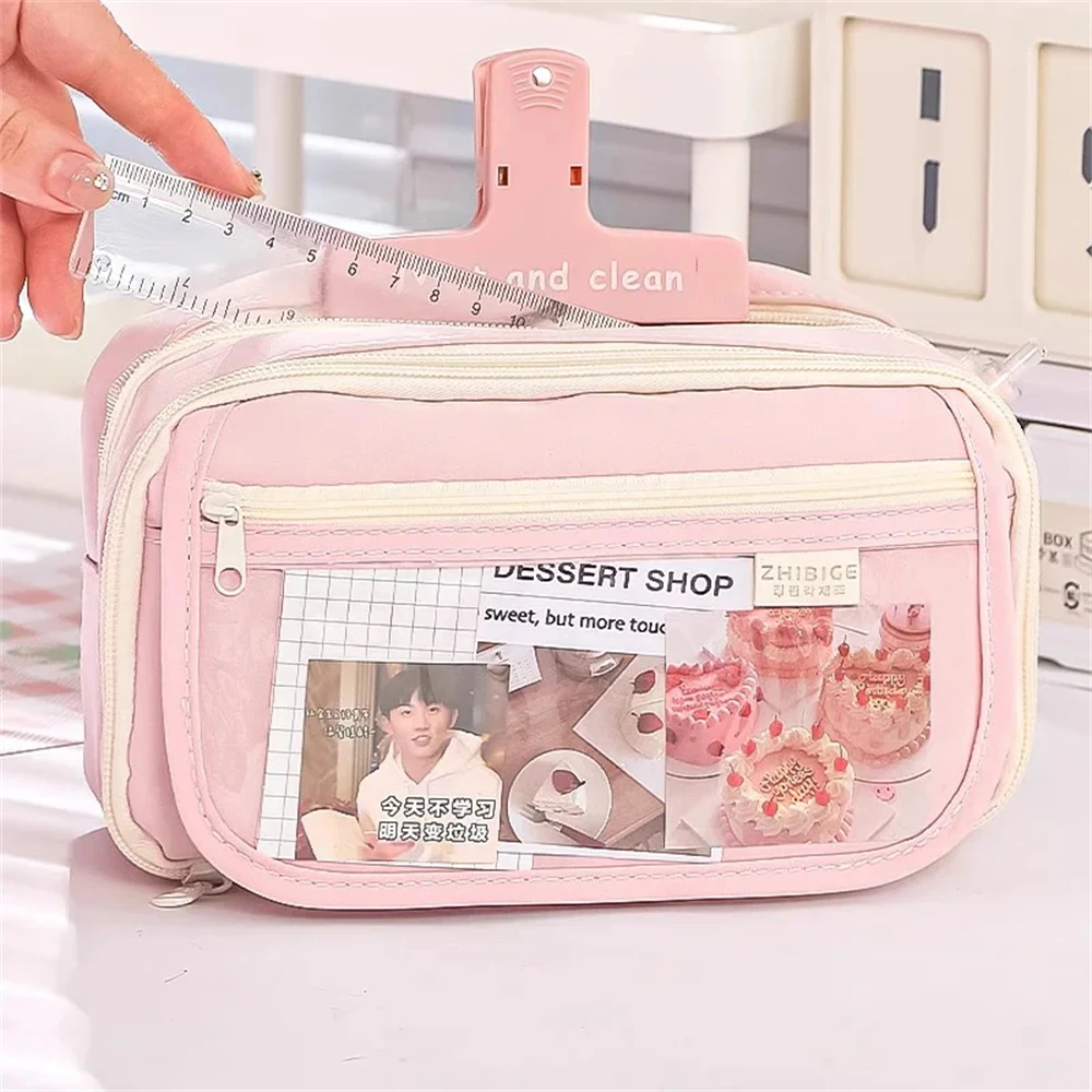 Multi-Color 9-Layer Large Capacity Pencil Case Transparent Storage Zipper Closure for Girl School Supplies Pencil Case