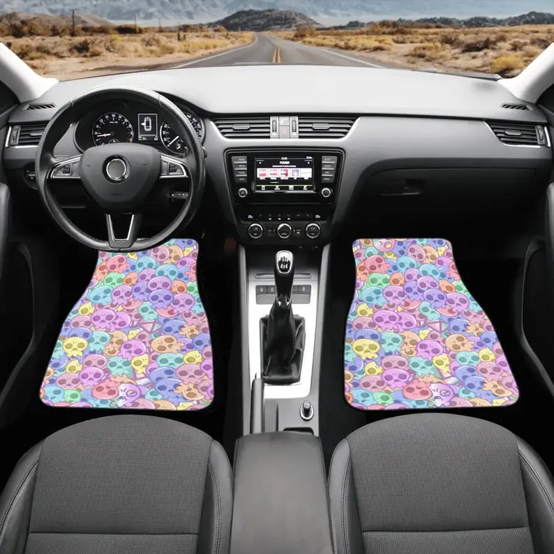 Car Mats, Pastel Skull Car Mats Set, Goth Car Floor Mats for Women, Car Mats Kawaii Creepy, Car Floor Mat Cute, Floor Mat for Ca