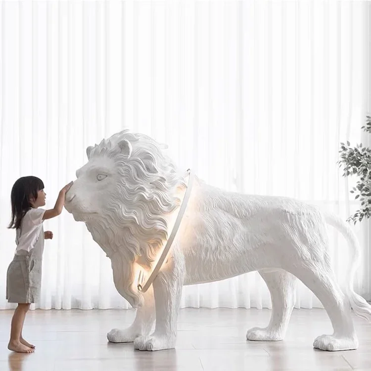 Nordic postmodern lion sculpture floor lamp modern living room large led lamp villa hotel model room lamp