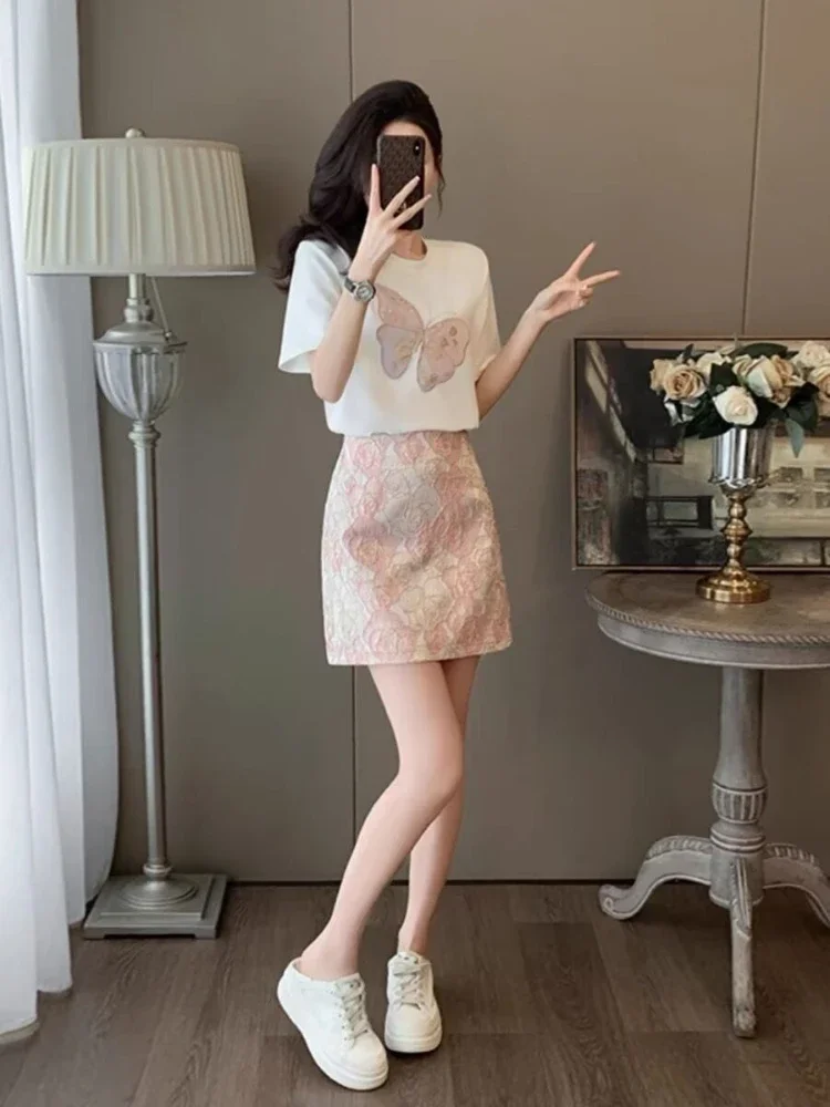 

Короткие женские наряды, мини-топ и низ для торжественных случаев, новинка в том же винтажном корейском продвижении, женский комплект из двух юбок