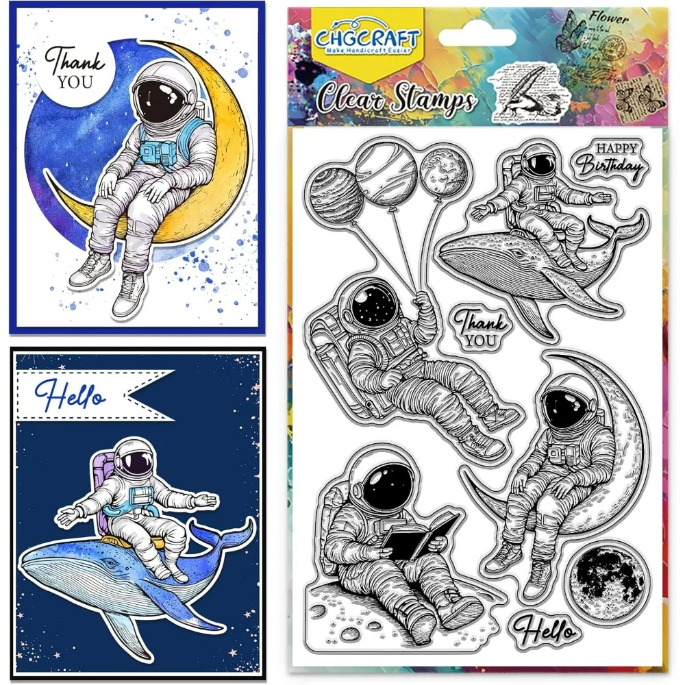 Sellos transparentes de astronauta, sellos transparentes de universo, sellos transparentes de ballena para álbum de fotos de álbum de recortes DIY, 1 ud.