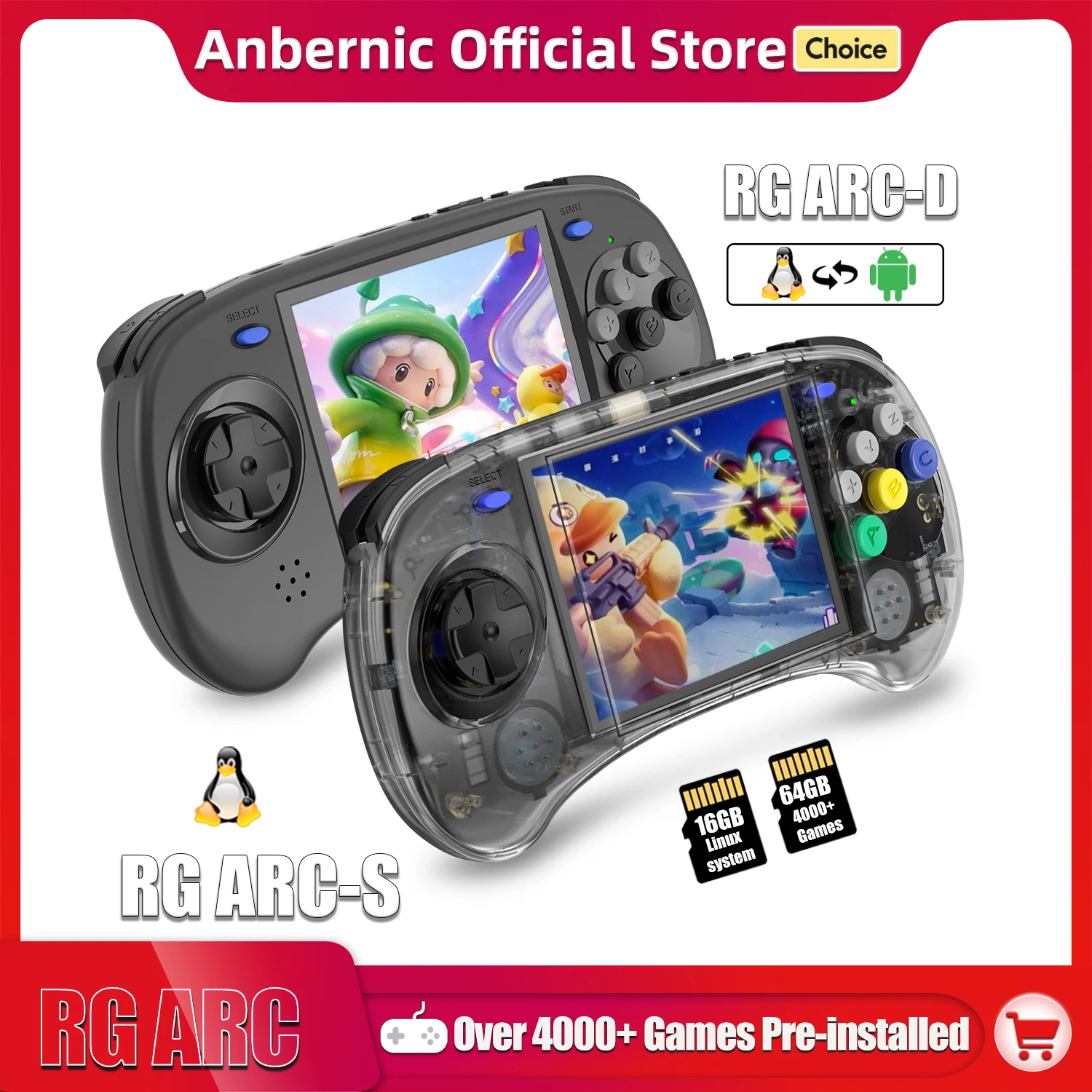 

ANBERNIC RG ARC-S/RG ARC-D Ретро игры RK3566 4,0 дюйма 640*480 Ручная игровая консоль Эмулятор LINUX Система 3500 мАч HD-совместимая