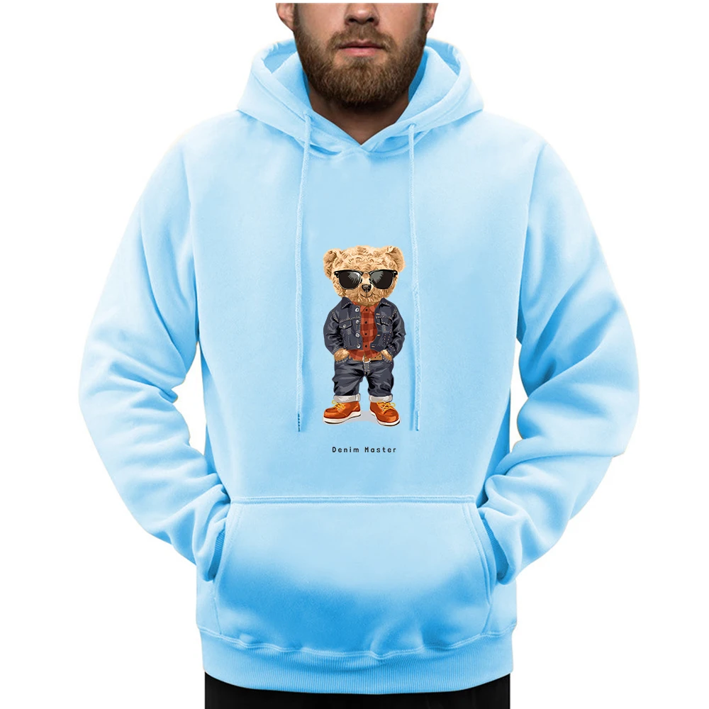 Funny Pose Teddy Bear Prints Men Hoodie Loose Pocket Hoody Autumn Oversize Sweatshirt Fashion Casual Fleece Pullover Unisex