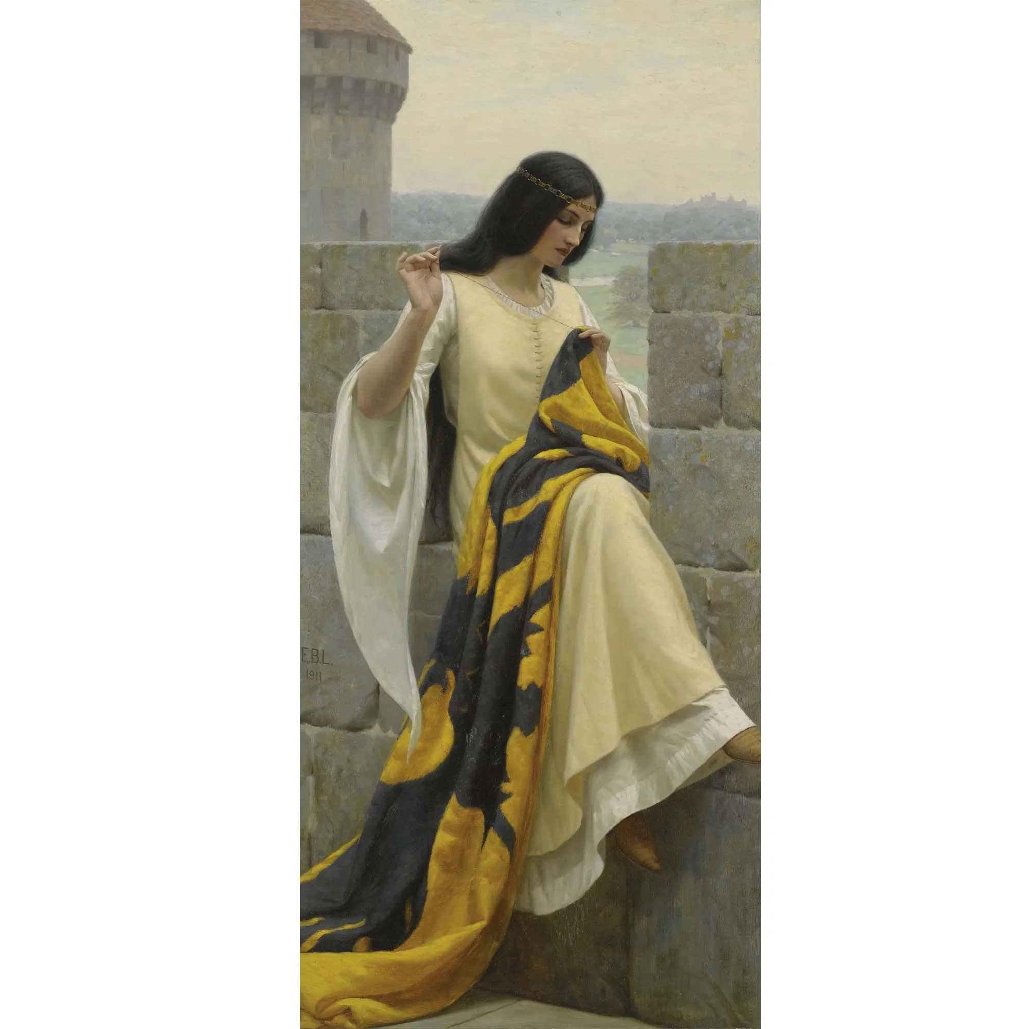 Hand-painted high quality reproduction of Stitching The Standard by Edmund Blair Leighton Beauty oil painting Wall decoration