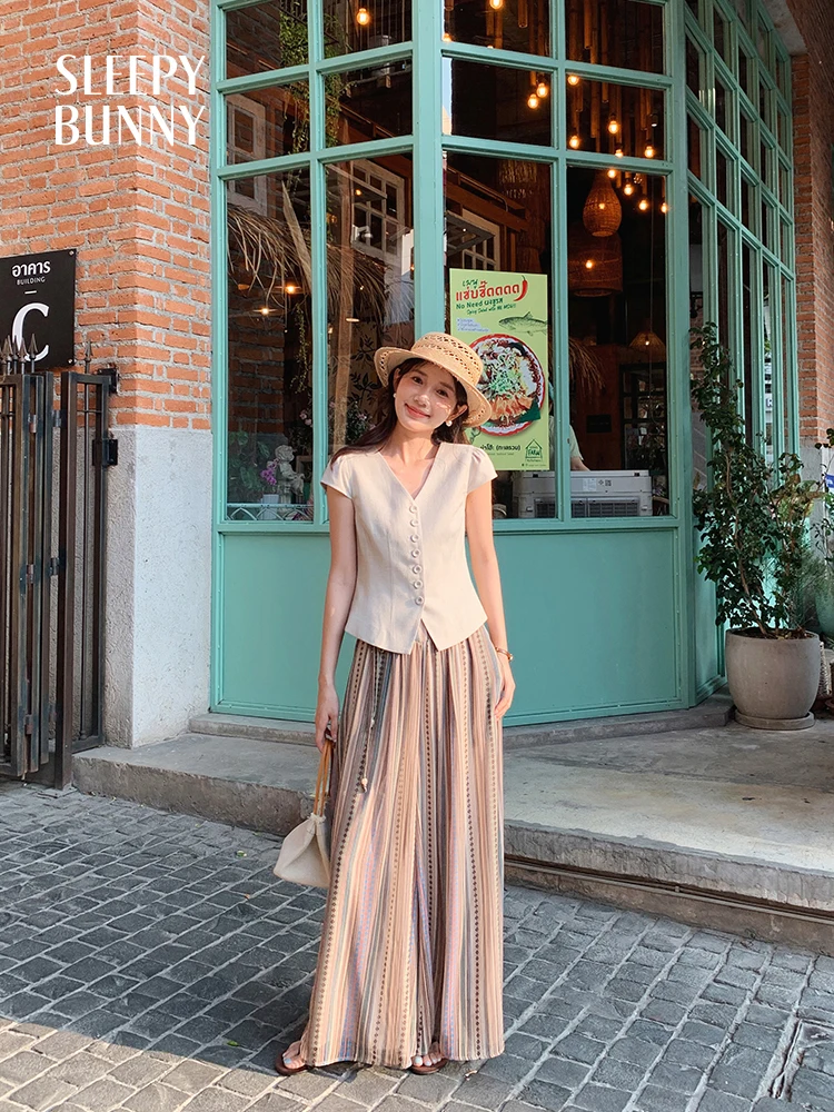 Boho Wide Leg Chiffon Palazzo Pants Women Summer High Waist Flowy Printed Skirt Trousers Casual Loose Long Pants for Petite Look