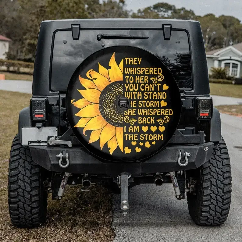 Sunflower Peace Sign They Whispered To Her Tire Cover Gift For Him, Spare Tire Cover Camper, Spare Tire Cover For Car, Personali