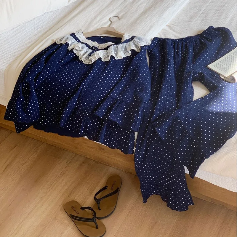 

100% Cotton Pajamas For Women Korean Autumn Winter Sleepwear Set New Casual Nightwear Pyjamas Femme Sleep Suit Home Clothing