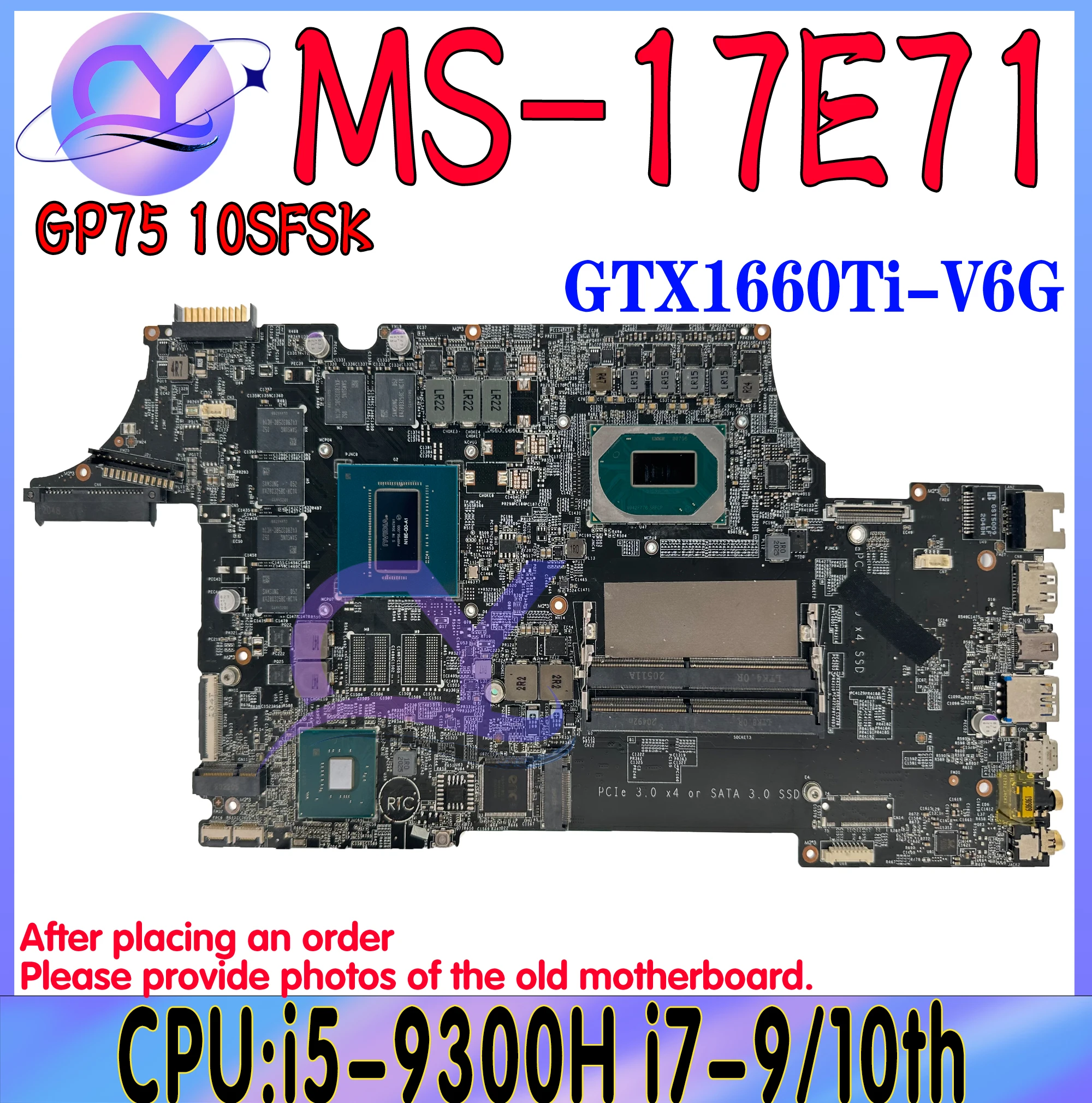 

MS-17E71 Laptop Motherboard For MSI MS-17E7 GL75 GP75 Mainboardi 5-9300H i7-9750H i7-10750H GTX1660Ti100% Testd Fast Shipping