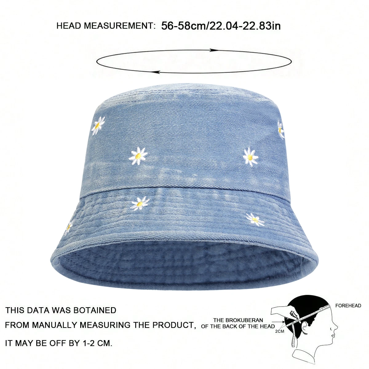 Unisex Daisy Embroidery Denim Bucket Hats Fishermen Caps Outdoor Casual Cap Sunscreen Hat