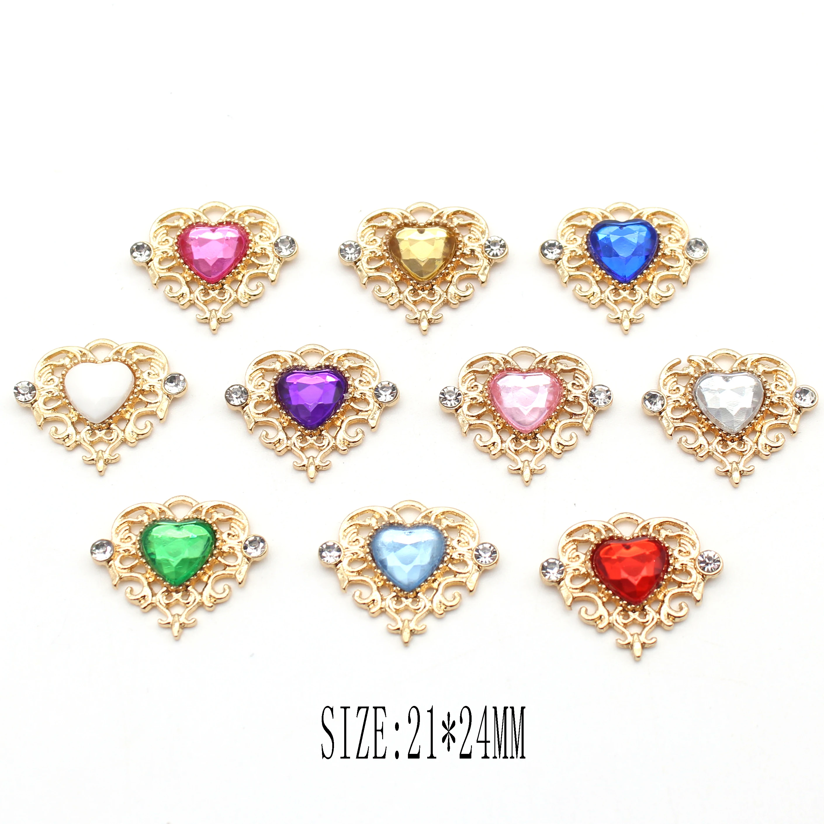 10 pieces/batch 21 * 24mm heart-shaped water diamond alloy flower board DIY hair accessories， clothing accessories