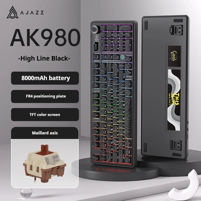 

Ajazz AK980 99-клавишная механическая клавиатура RGB с возможностью горячей замены, трехрежимная прокладка, колпачки для клавиш из ПБТ для ПК, Mac, игрового офиса
