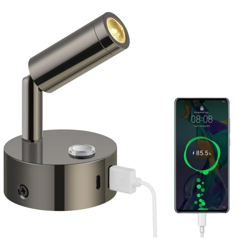 

Tokili RV Marine Reading Light with Tactile Dimmer, Dual USB Ports(A/C), 12/24V Dimmable Spotlight for Truck Trailer Camper Bed