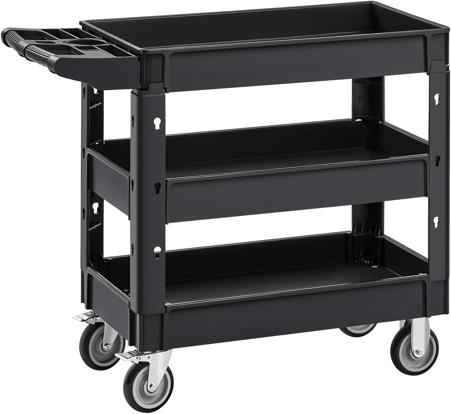 Utility Cart, 3-Tier Plastic Service Cart with 550LBS Capacity, 360° Swivel Casters (Including 2 Locking Wheels), Medium Lipped