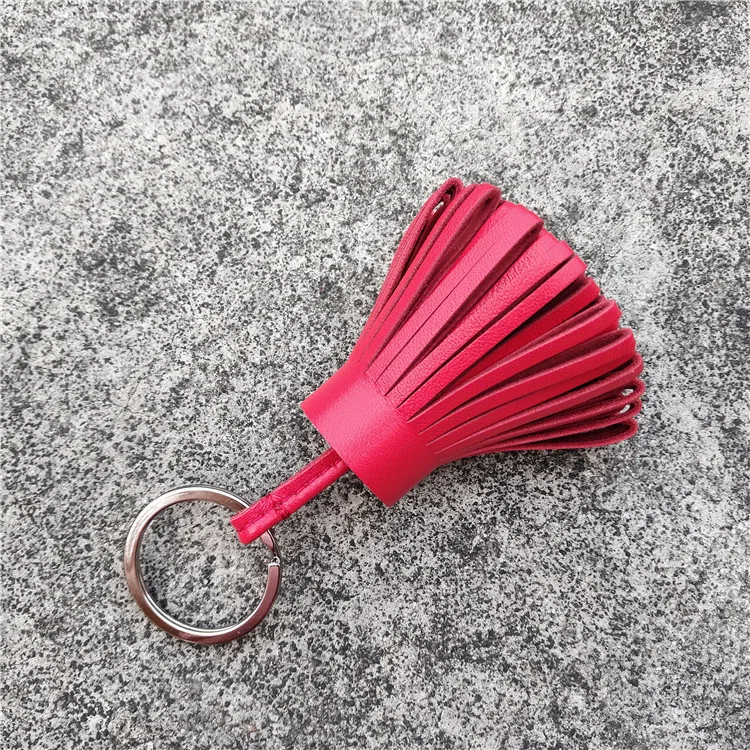 Genuine Natural Real Leather Tassel Keychain For Keys Car Key Chain Key Ring Women Bag Charm Pendant Girls