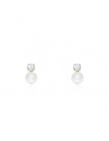 Earrings Bebe 18k gold you and me round pearl 3 mm zirconia