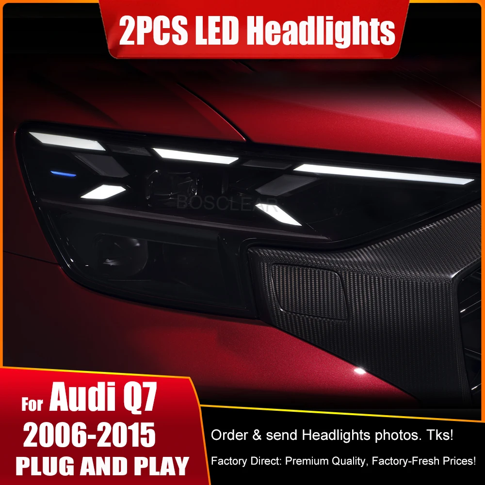 

2pcs For 2006-2015 Audi Q7 Headlight Assembly Conversion Q8 Style Dynamic LED Daytime Running Lamp Flowing Turn Signal with Lens