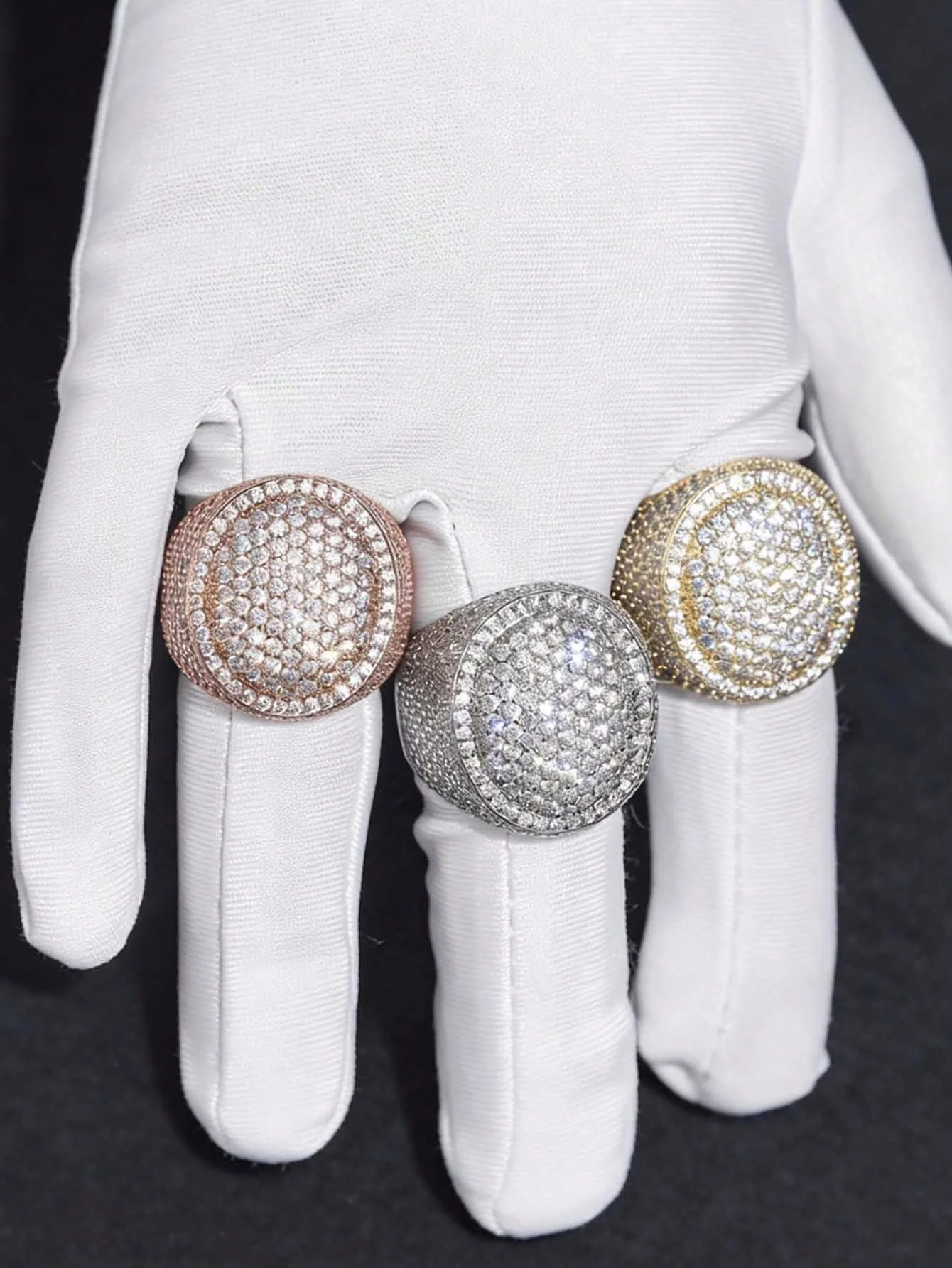 

925 Silver Hip Hop Oval Fully Iced Zircon Fashion Men Rings 18K Gold Plated Copper Wedding Jewelry For Gift