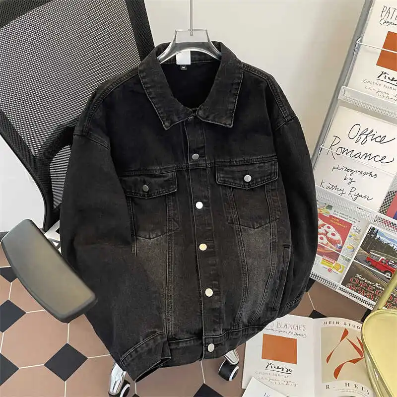 

Мужская куртка-пальто с круглым вырезом, черная, свободного кроя, оверсайз, больших размеров, расслабленная, комфортная, для свободы движений, в стиле стритвир, городской стиль