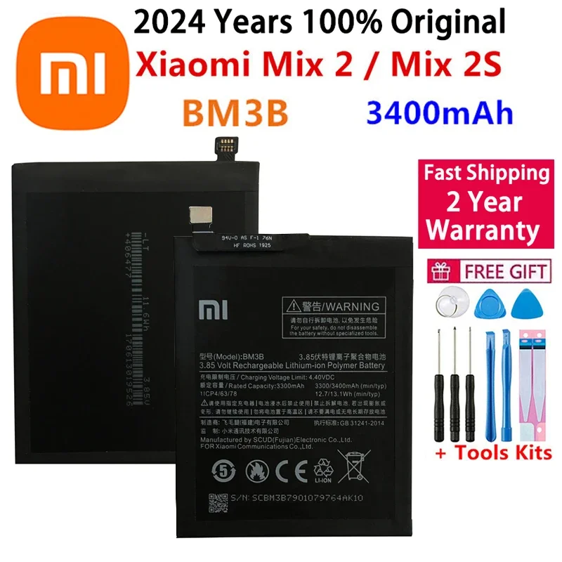 

100% Original Xiao Mi Original Replacement Battery BM3B For Xiaomi MIX 2 2S 3400mAh High Capacity Phone Batteries Fast Shipping