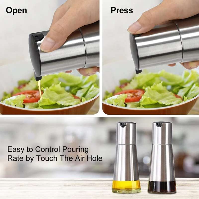 Olive Oil And Vinegar Dispenser Set, 2 Pack Olive Oil Dispenser Cruet With Elegant Glass Bottle And Drip Free Design