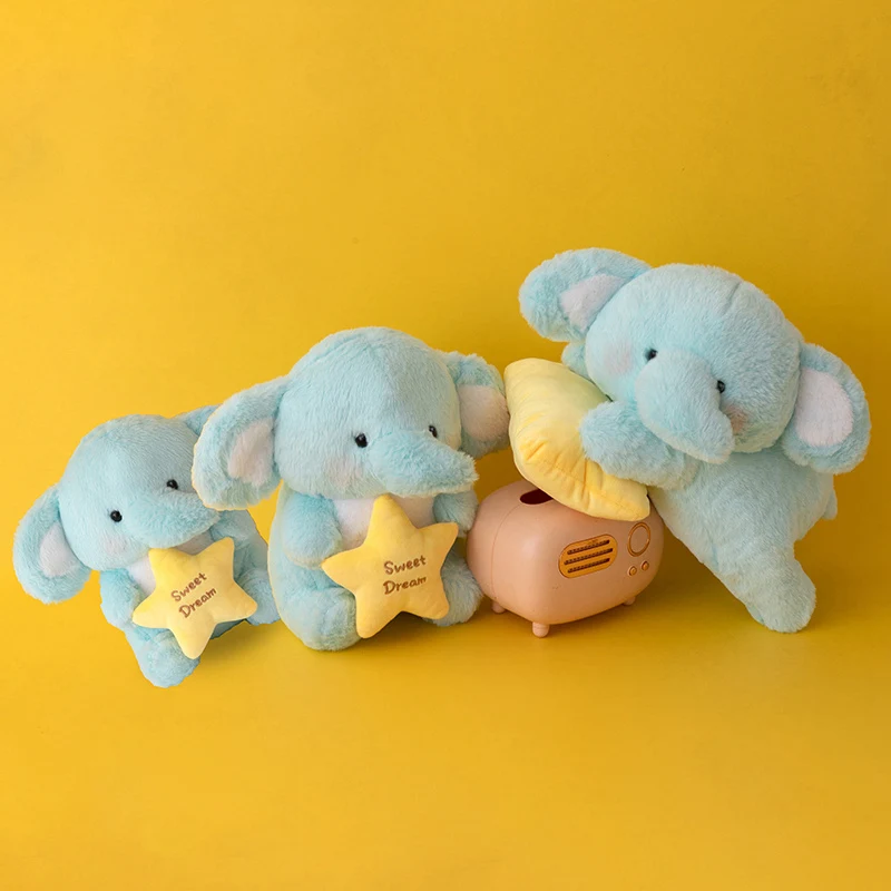 かわいいおやすみ小さな象ぬいぐるみステルブルー人形枕黄色のおもちゃクッションソフトギフト子供のための