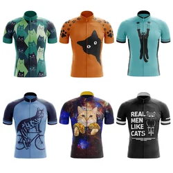 2023 Cycling Jersey Men CARTOON CAT Bike Top MTB Bicycle Shirt Mountain Road Riding Clothing Short Sleeve Summer Biking Blouse