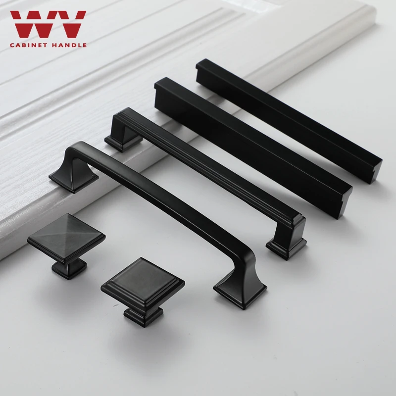 YM Square Matte Black American-style Kitchen Cabinet Handle 128mm Drawer Black Cabinet Wardrobe 7-Character Solid Pulls 287