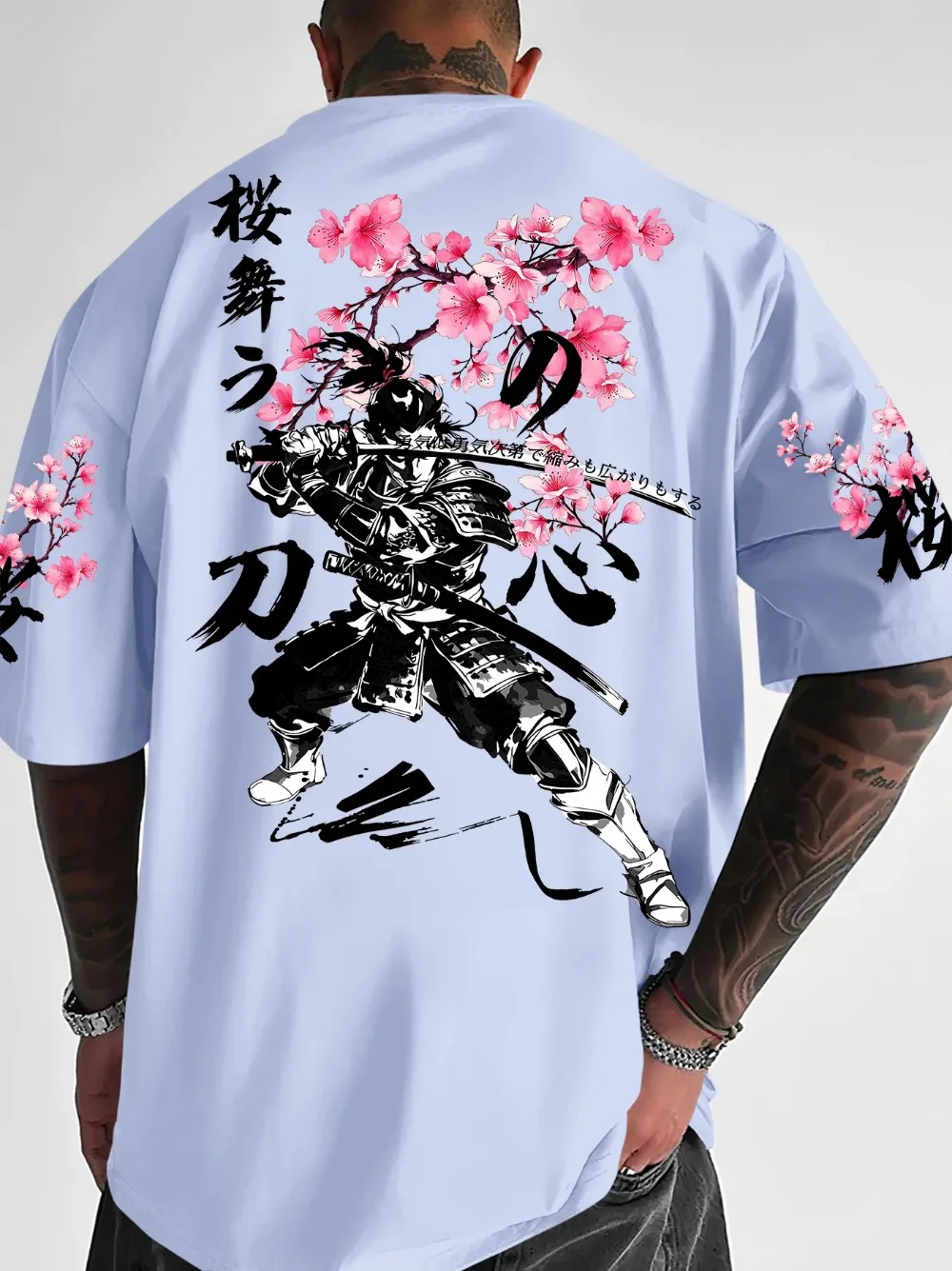 Japanese Samurai Cherry Blossom 3D Print Breatha Quick-dry Men's Large-sized T-shirt Outdoor Street Casual Parent-child Clothing