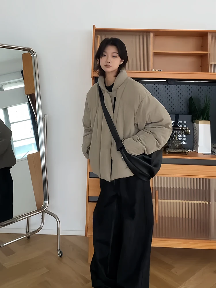 

Мужская зимняя утепленная куртка в американском ретро-стиле из хлопка с замшевым воротником-стойкой, теплая, не объемная, молодежная, повседневная, модная