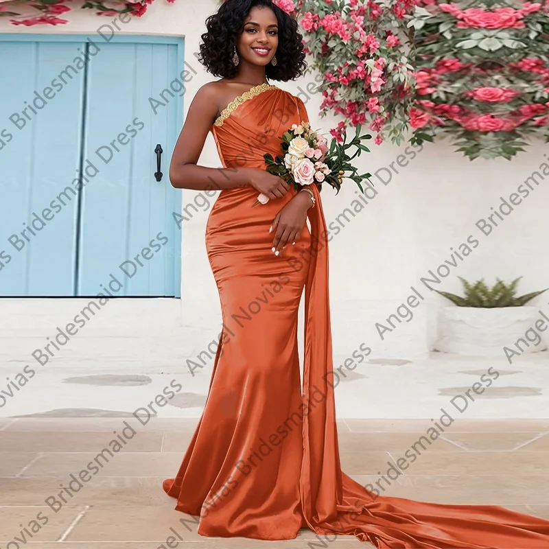 

Customized Long Mermaid Orange Bridesmaid Dresses with Sash Wedding Guest Party Gowns vestido de madrinha de casamento