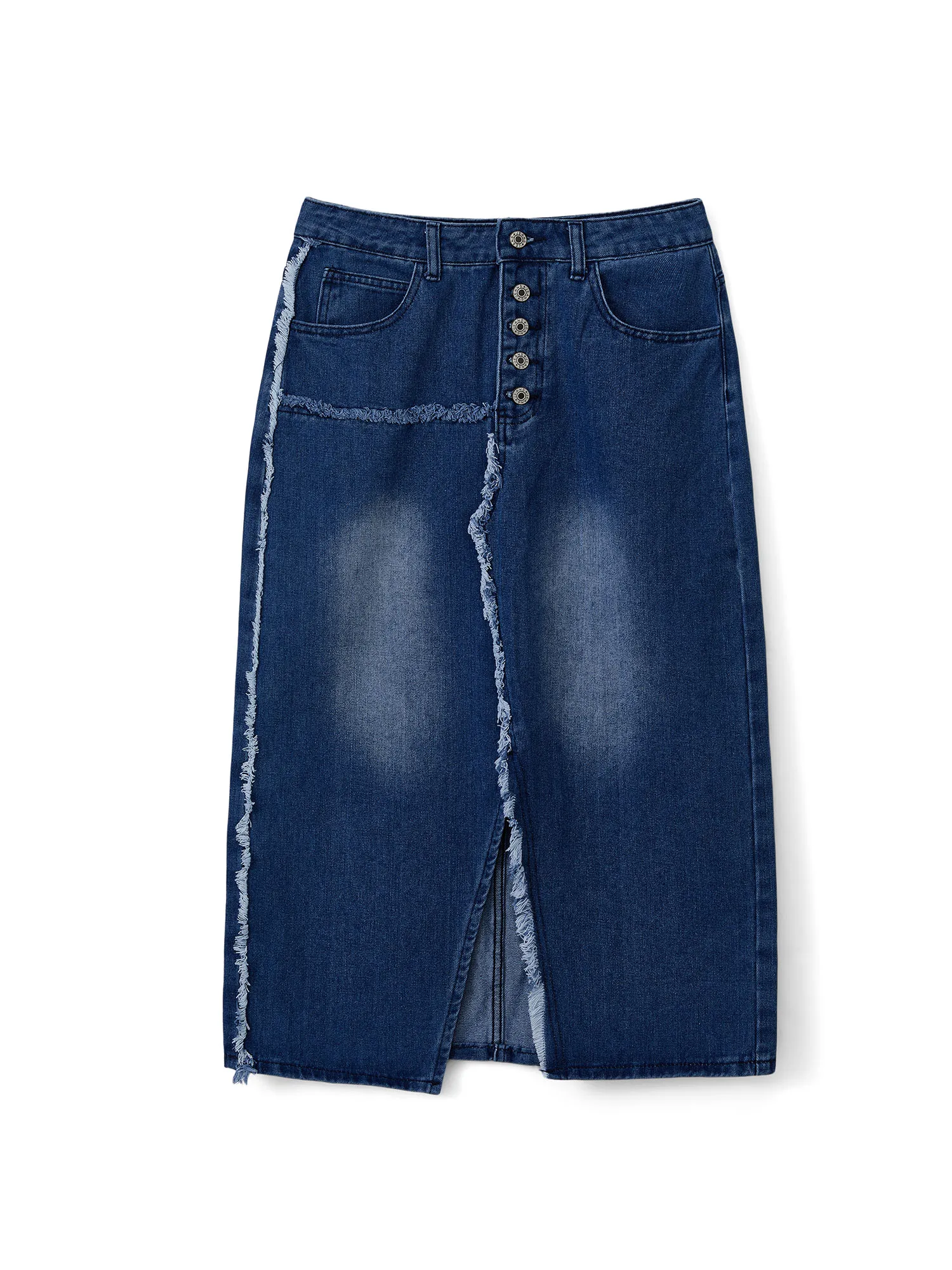 Rok Denim A-Line Vintage Wanita dengan Kancing Depan dan Loop Sabuk - Rok Midi Pinggang Tinggi yang Stylish untuk Pakaian Kasual