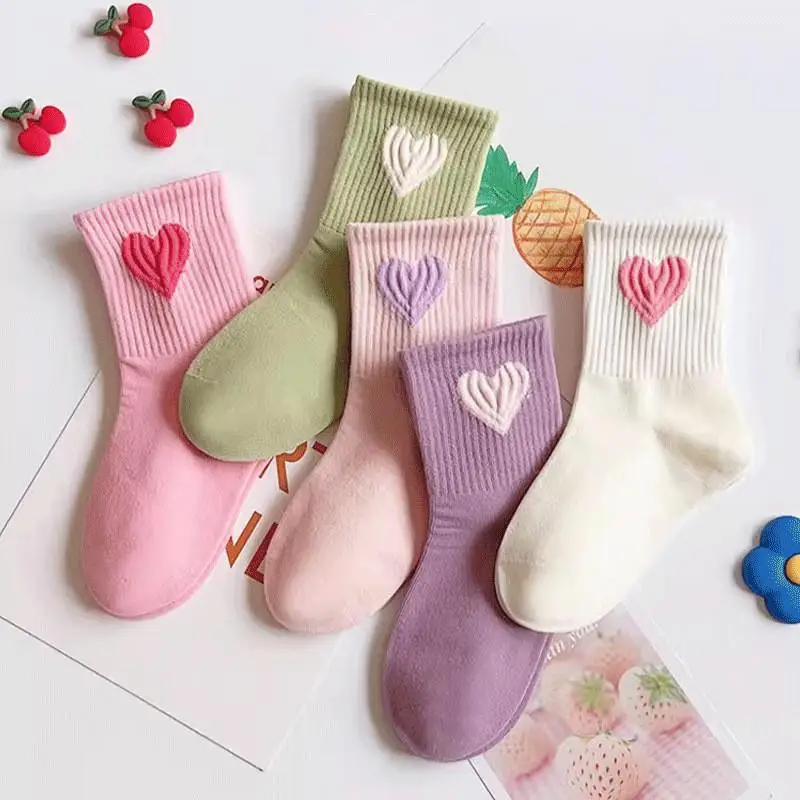 5 Pairs Girls Cartoon Soft Breathable Kids School Uniform Casual Daily Mid-Calf Socks for Girls Children 1-14 Years