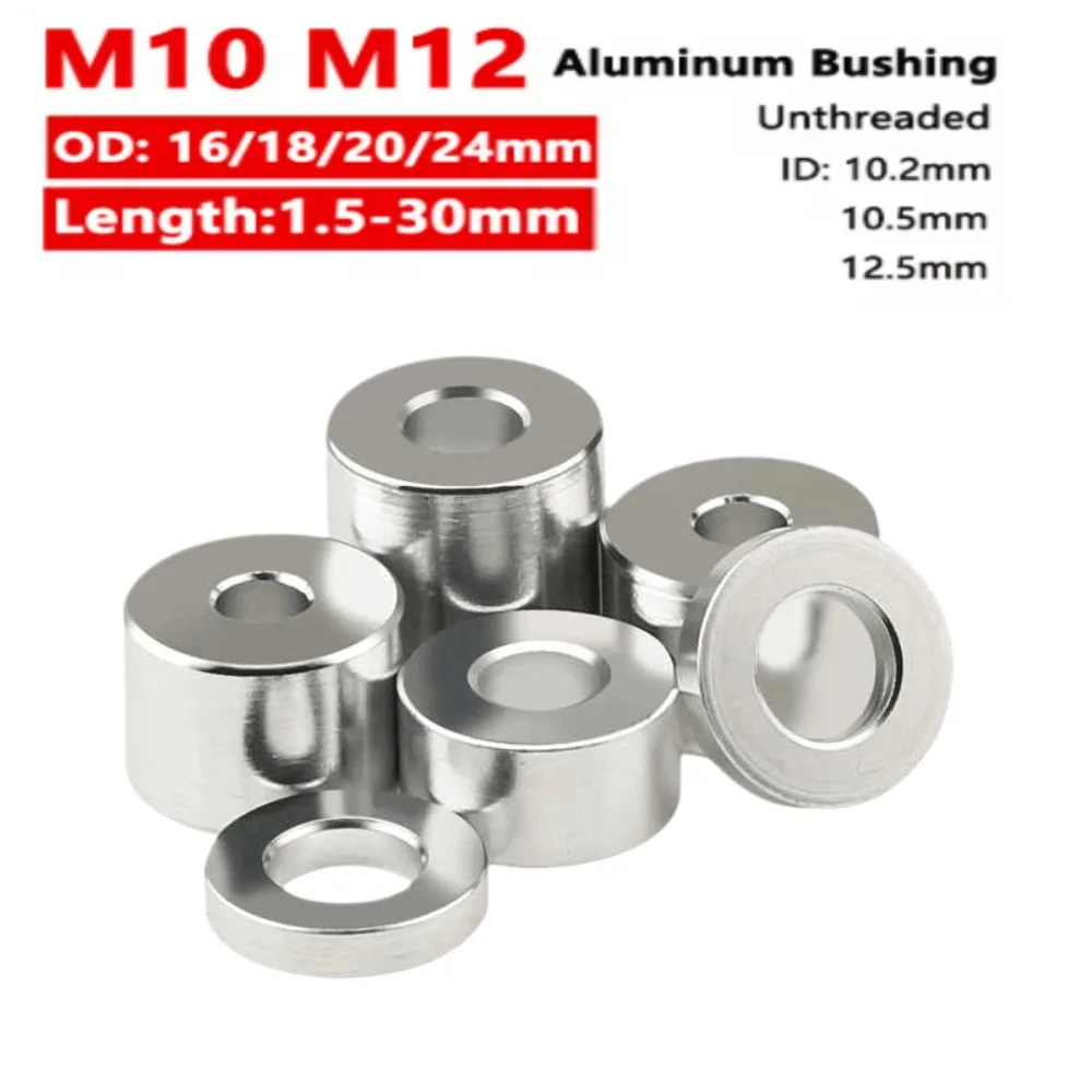 M10 M12 Aluminum Alloy Round Hollow Standoff Spacer Sleeve Washer Gasket OD 16-24mm Length 1.5-30mm for Precision Assembly