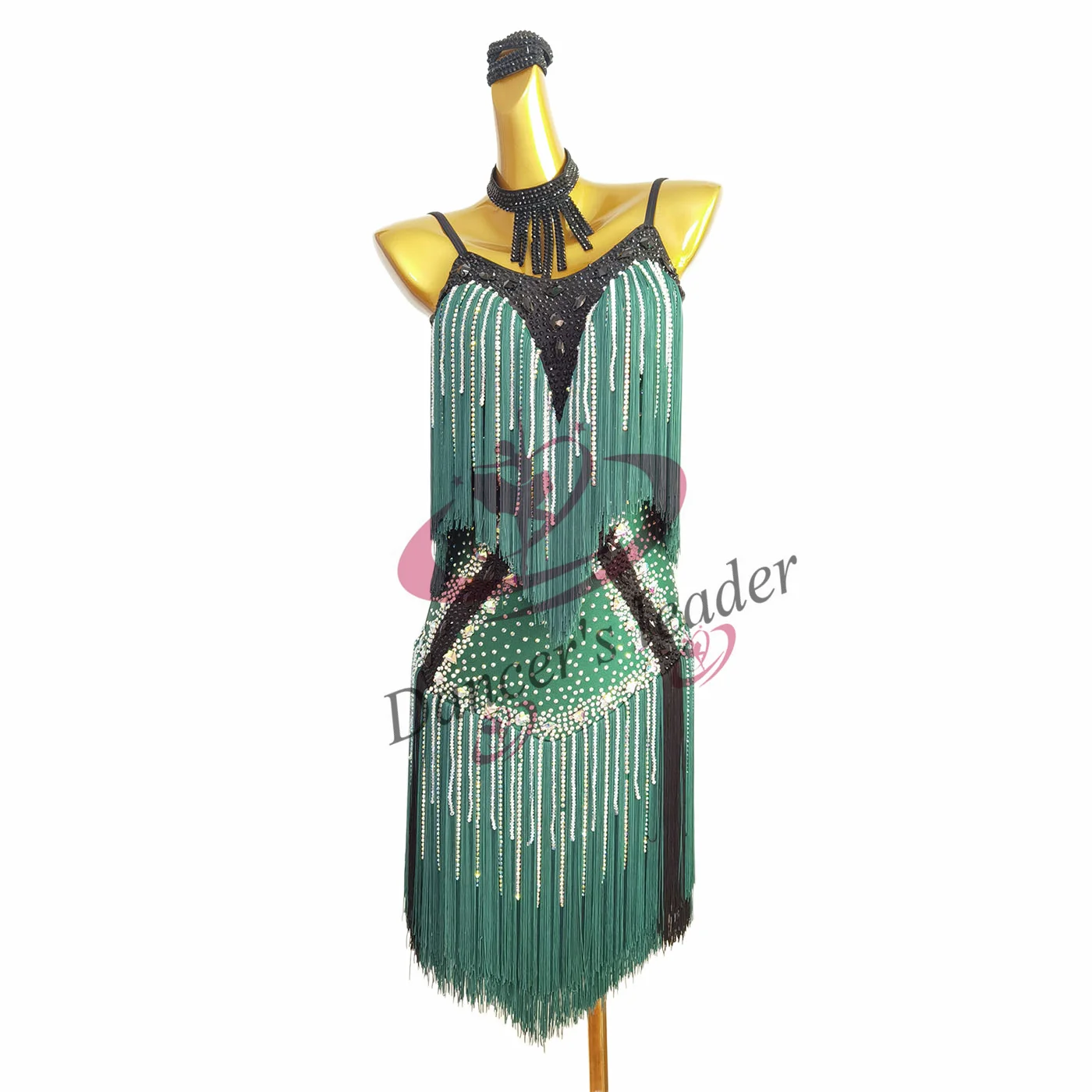 Robe de danse latine haut de gamme, personnalisée, avec pompon fait à la main, entièrement en diamant, vêtements professionnels de scène Chacha Tango