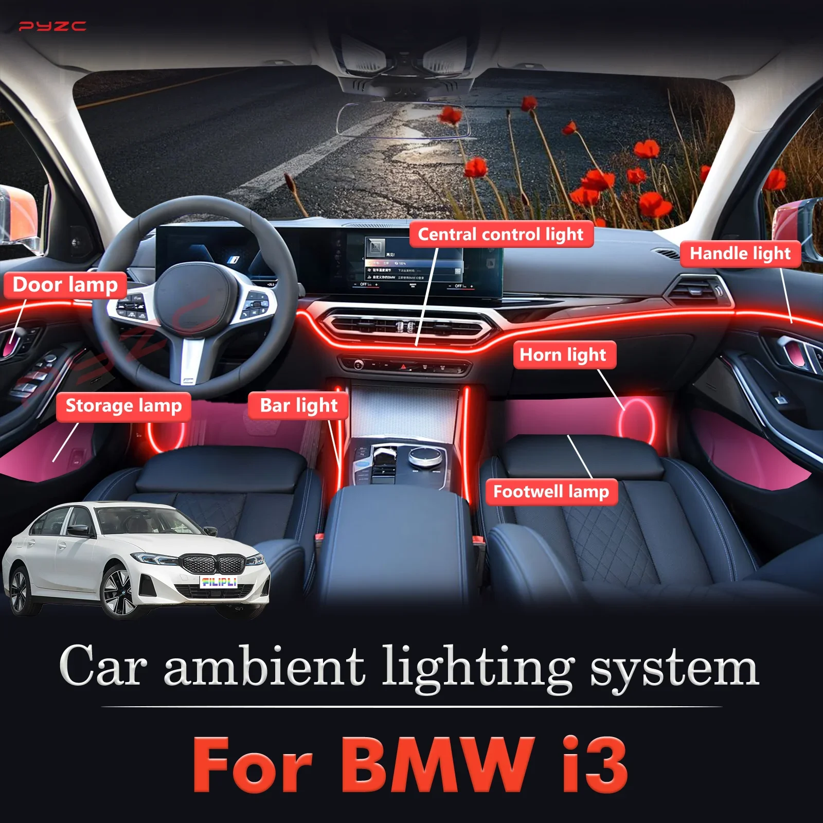 

Для BMW I3 RGB 64 цвета светодиодный салон автомобиля окружающее освещение умный пульт дистанционного управления Радужный комплект акриловых полос