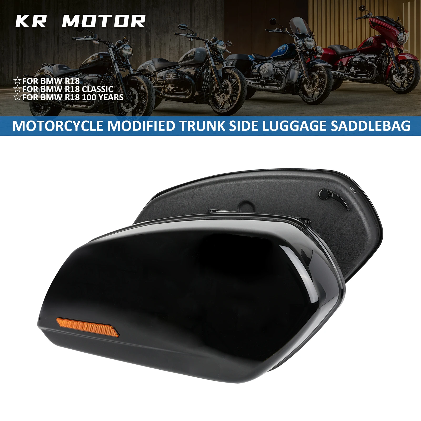 Motorcycle Modified Trunk Side Luggage SaddleBag With Reflective Strip Installation Bracket Kit For BMW R18/R18 Classic/100 Year