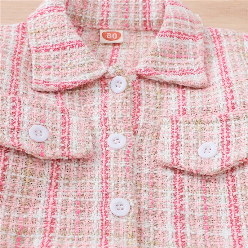 Baby Girl Party Elegant 2Pcs Outfits, Plaid Long Sleeve Buttons Outwear + Patchwork Mock Neck Dress Set for Toddler, 3-24Months